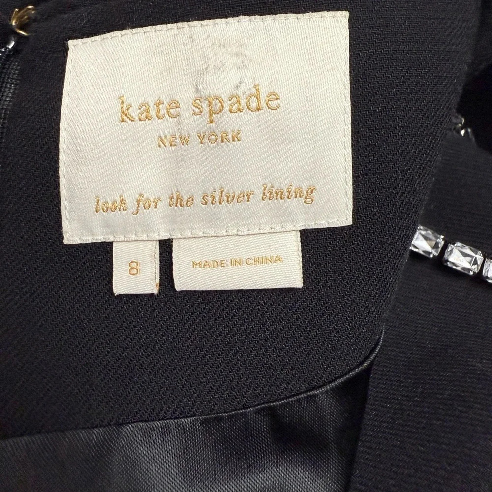 Kate Spade Black Dress Size 8 Rhinestone Bow Neckline Elegant Cocktail